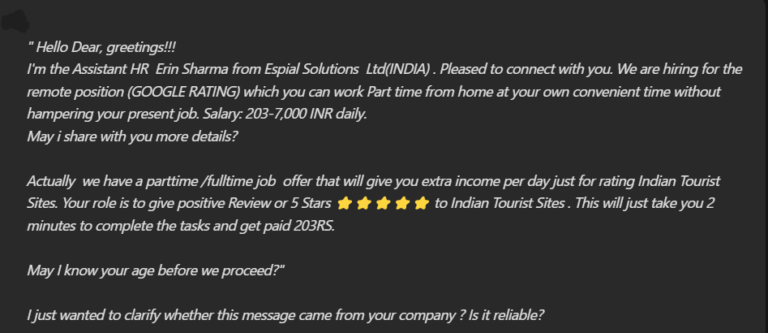 Espial job scam message1